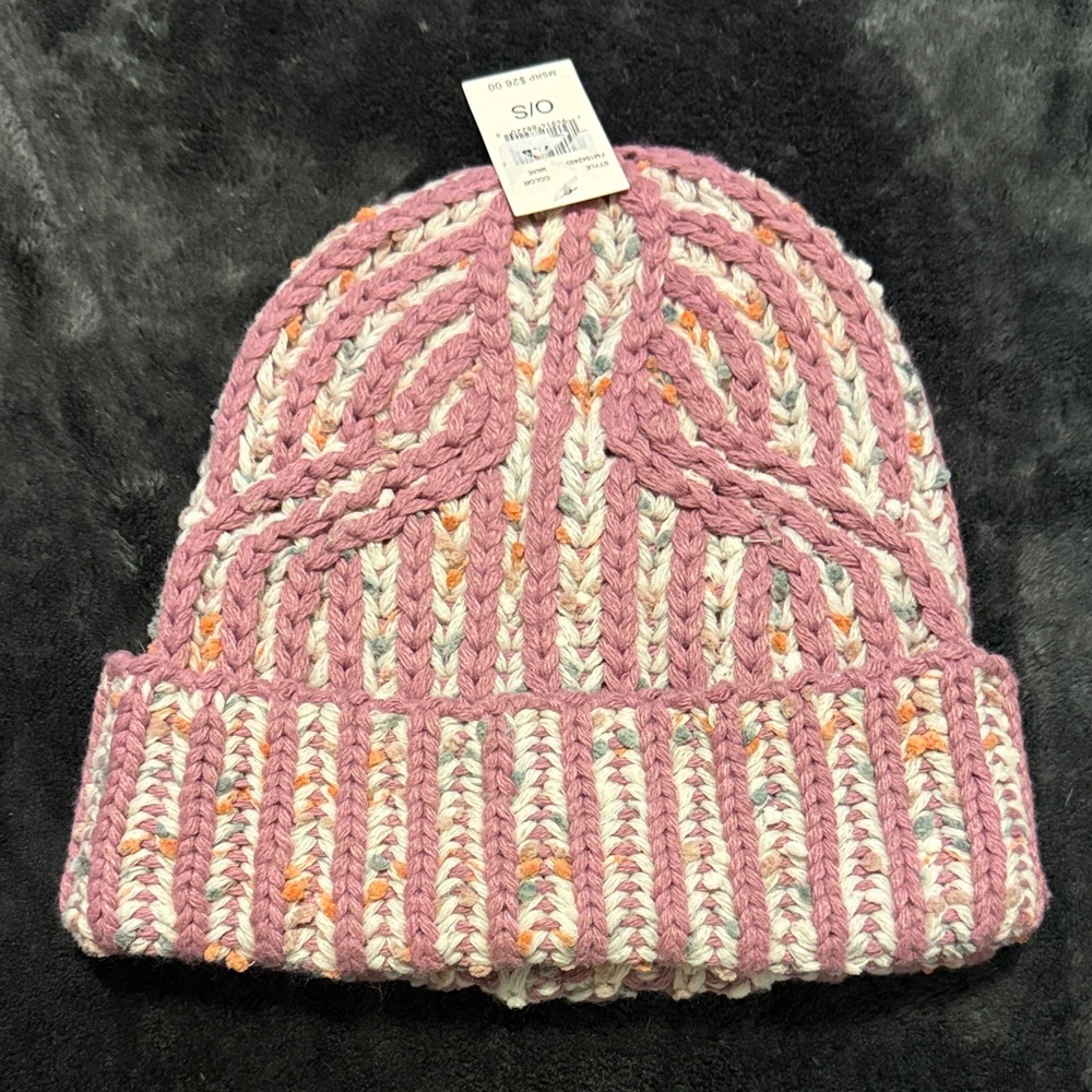 Pink and Cream Knit Beanie